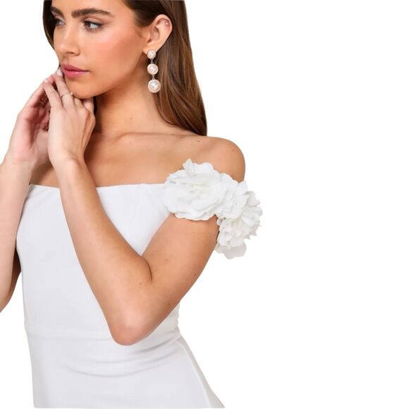 Lulus Mini Dress Womens XS White LWD Floral Off Shoulder Bodycon Pretty Presence - Picture 8 of 11